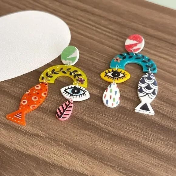 Evil eye Dangle Earrings Q100 - Picture 3 of 5